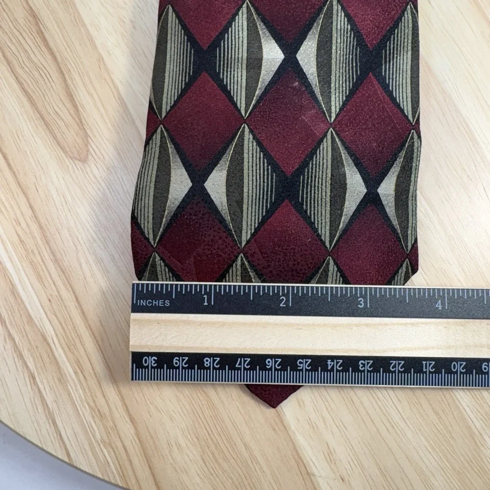 Studio Z Retro Men's Burgundy Black Gold Geometric Abstract Silk Tie One Size